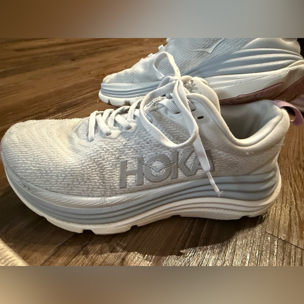 Hoka Silver and White Running Shoes